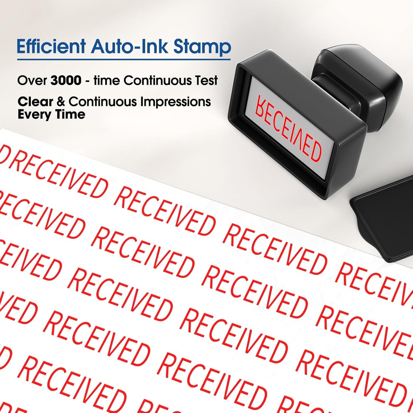 Received Stamp Self Inking for Office, Accounts Payable, Retail Use, Business. Auto-Ink Technology, Clear & Continuous, Efficient Stamping - Bright Red Ink