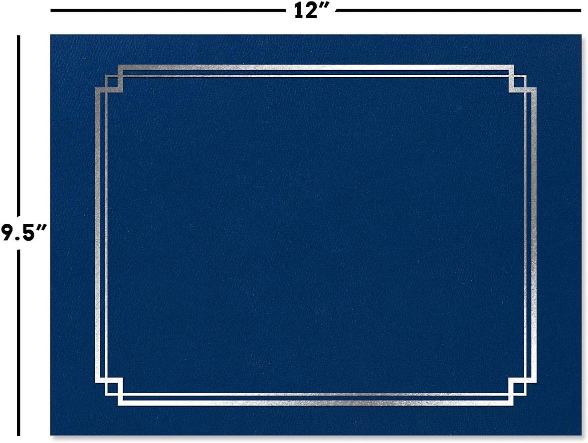 Classic Elite Award Certificate Collection - Includes 25 Certificate Papers (White/Blue), 25 Heavy Linen Folders (Blue/Silver), 25 Silver Foil Seals, Laser & Inkjet Printer Compatible