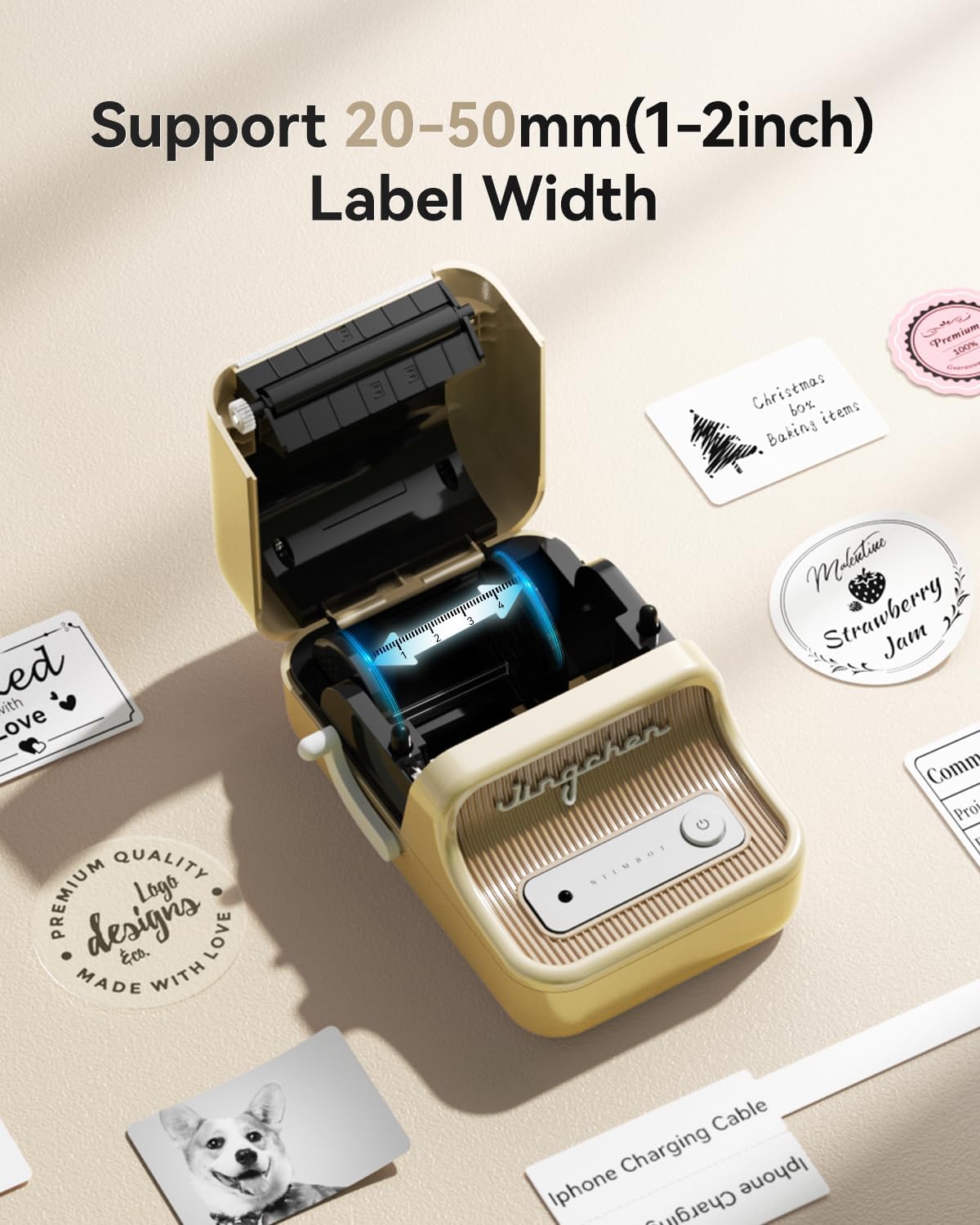 NIIMBOT B21 Label Maker, 2 Inch Portable Thermal Label Printer, Label Maker Machine with Tape, Compatible with Android, iOS & PC,Labeling for Home Storage Office and Small Business,Off-White