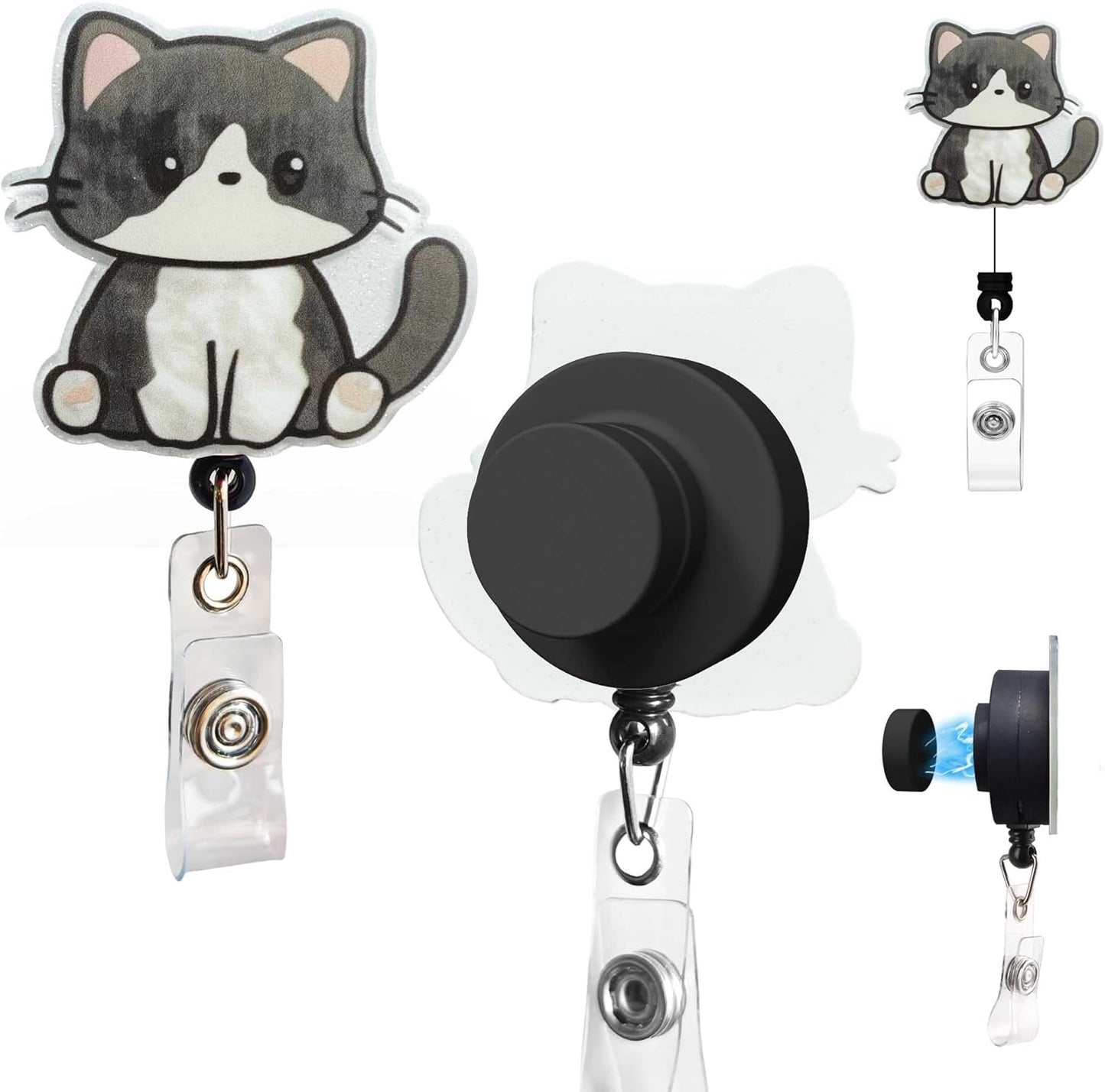 Magnetic Badge Holder, Funny Cute Cat Retractable Badge Reel, ID Card Clip for Nurses, Teachers, Office Professionals