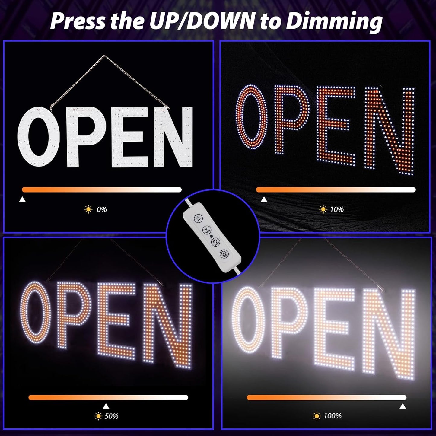 Open Sign for Business, 40"x14" Dimmable Large LED Open Signs with Hanging Installation for Cafes Store Restaurant Office Bar Pubs Hotel Salon Warm White