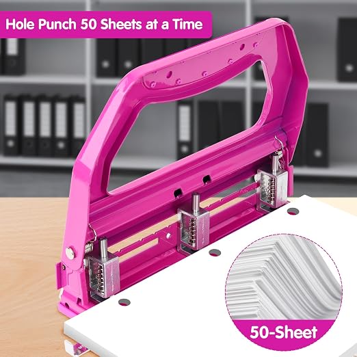 AFMAT 3 Hole Punch Heavy Duty, 9/32" Holes, 50-Sheet Hole Puncher 3 Ring - Image 2