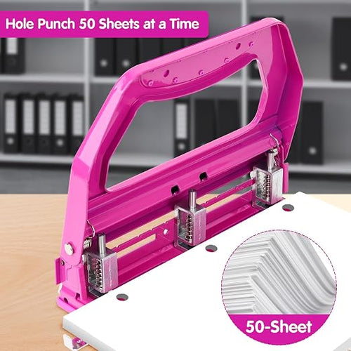 AFMAT 3 Hole Punch Heavy Duty, 9/32" Holes, 50-Sheet Hole Puncher 3 Ring - Image 2
