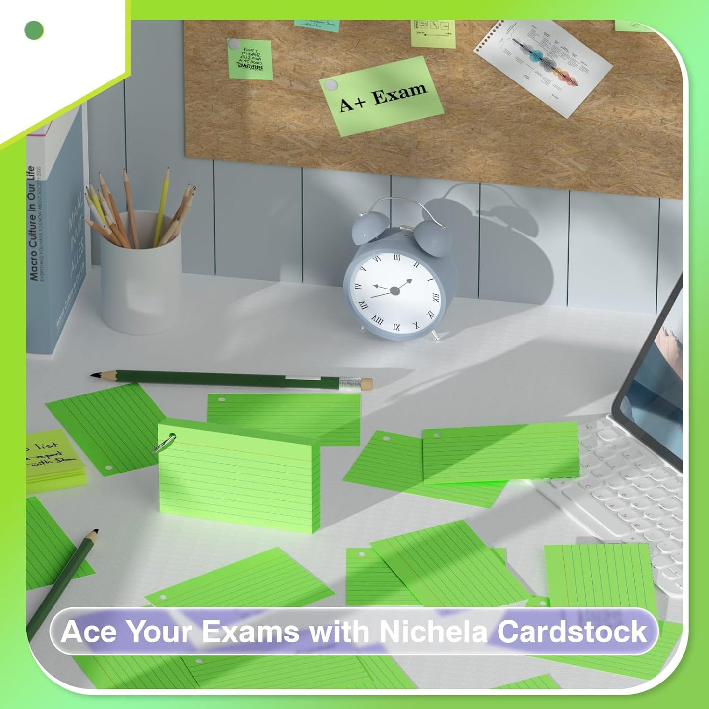 250 Count Green Index Cards with Ring 3 x 5 Inch Heavyweight Ruled Index Cards, Flash Cards for School & Office Supplies and Home Organization, Durable Study To Do List Note Cards with Ruled Lines