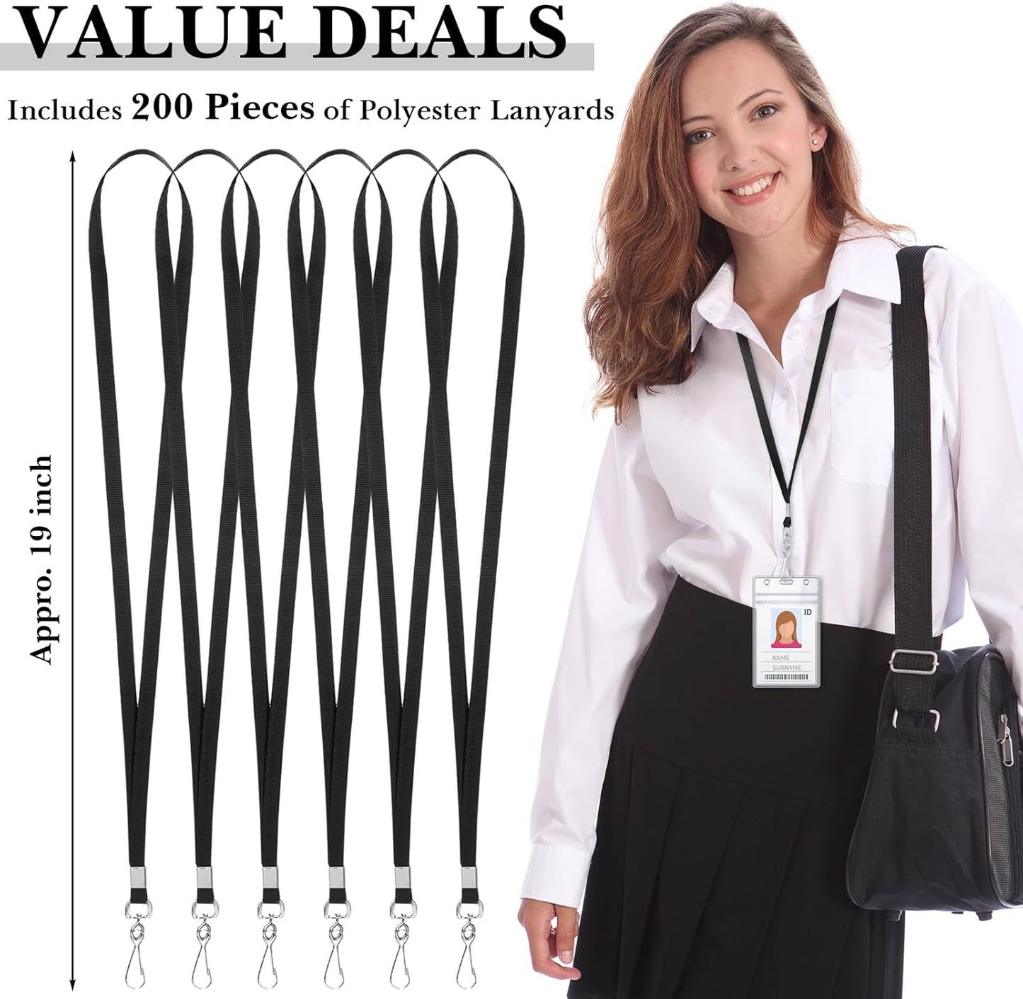 Epakh 200 Pcs Lanyards for ID Name Badge Holder Neck Lanyard Flat with Clips Neck Straps for Office School Nurse