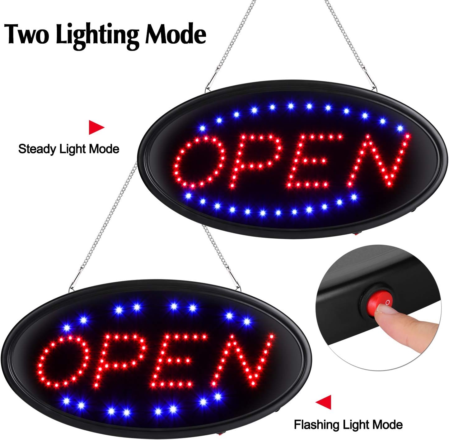 FITNATE LED Open Sign with Remote, Ultra Bright Electric Light Up Signs for Business, Timing Function, 2 Lighting Modes Flashing & Steady, Advertisement Board for Store, Bar, Hotel, Cafe (19x10 in)