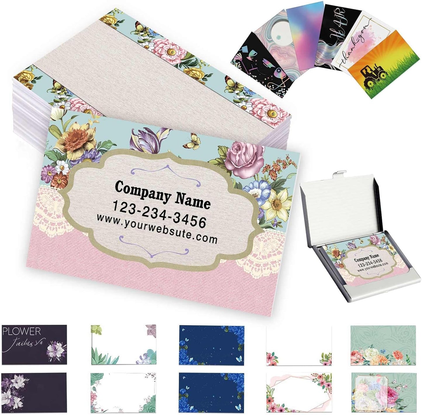 Custom Business Cards Customized with Logo Text Personalized Floral Template Business Cards 1000 500 200 100 Printable Double Sided 3.5""x 2"" Waterproof Business Cards for Small Business