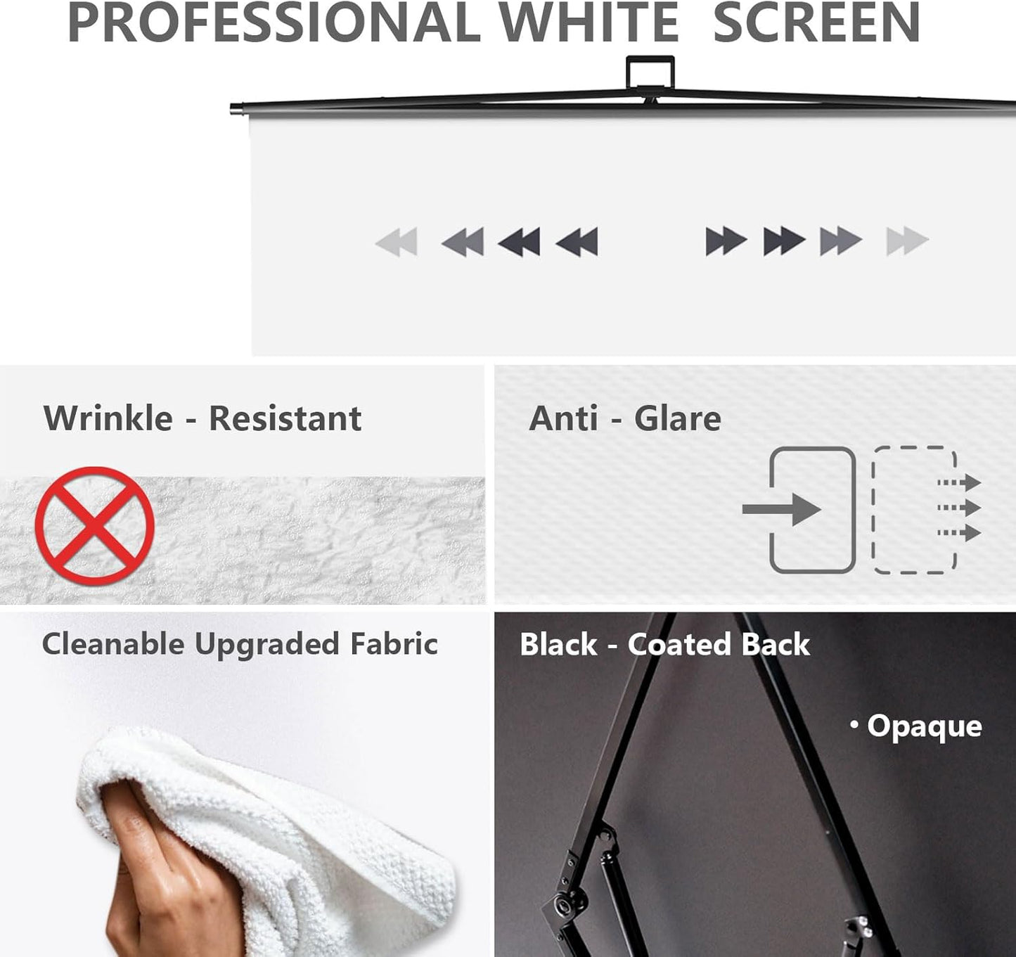 【Easy Set Up】 RAUBAY 59.8 x 82.7in Collapsible White Backdrop Screen Portable Retractable Panel Photo Background with Stand for Video Conference, Photographic Studio, Streaming