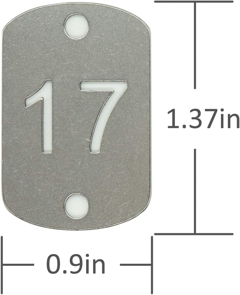 StayMax Rectangular Hollowed Stainless Steel Number Tags Key Tags with Two Holes (1-50)