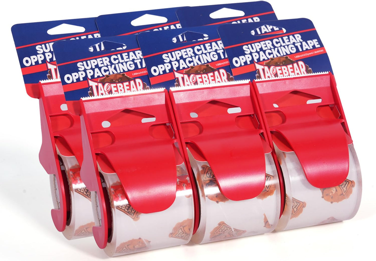 No Noise Packing Tape with Dispenser, 2.6mil Thick, 1.88" x 22yd Super Clear Packaging Tape for Book Binding, Carton Sealing, Moving, Shipping, 6 Rolls Tape with 6 Free Dispenser