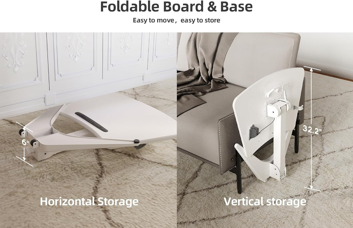 Claiks Mobile Standing Desk, Portable Rolling Workstation With Wheels, Pneumatic Height Adjustable Sit-Stand With 90 Tiltable, Foldable Non-Slip Computer Stand, White