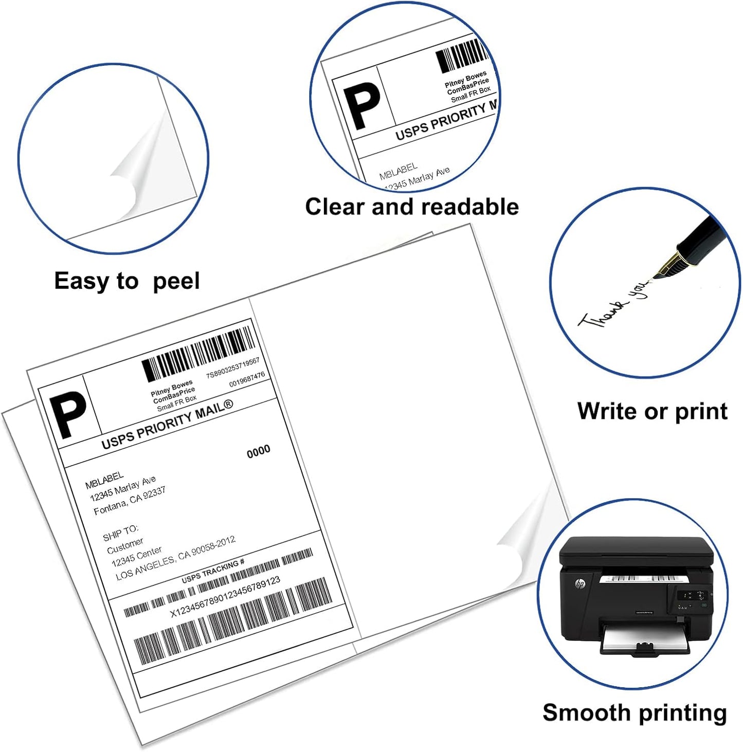 Half Sheet Shipping Labels, 8.5" x 5.5" Address Labels, Half Sheet Self Adhesive Mailing Labels for Laser & Inkjet Printers (1000 Sheets, 2000 Labels)