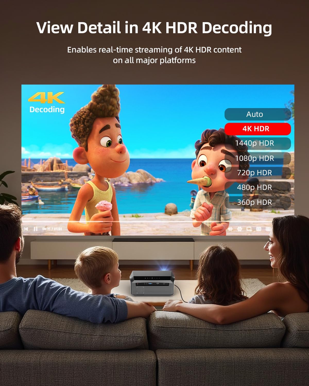Smart LED 4K Projector Daylight HDR WiFi 6 Bluetooth Google TV, 1800ANSI Daytime Movie Gaming Projectors 4K Ultra HD Home Theater Ceiling with Auto Focus Keystone Zoom Airplay HDMI ARC USB Apps Dolby