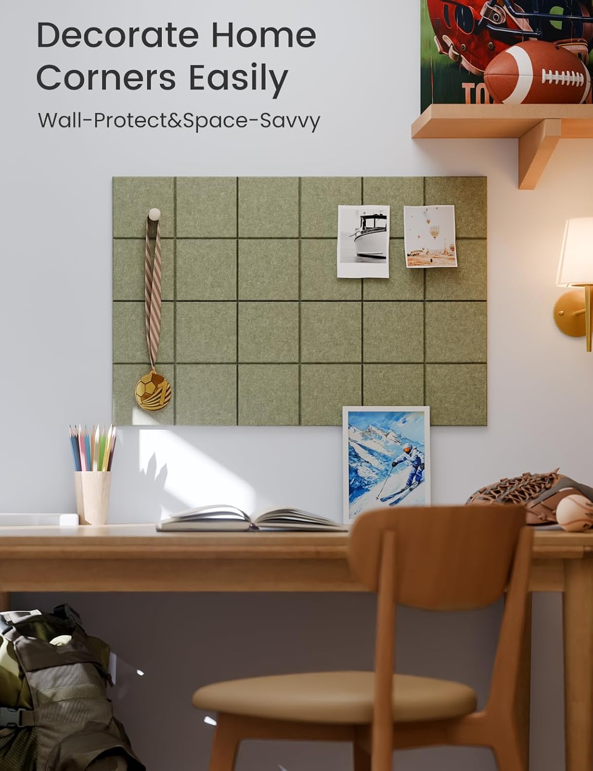 Felt Bulletin Board Tiles -28"x18" Cork Board Alternative for Office Decor, Push Pin Board Wall Organizer 6-Pack-Olive Green