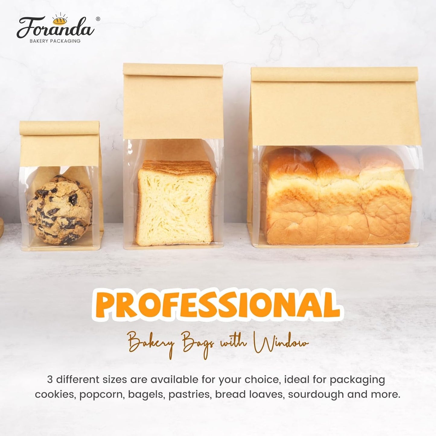 100 Pack Bread Bags for Homemade Sourdough Bread, 8.7x4.3x11 Inches Tin Tie Tab Lock Large Bakery Bag with Window Kraft Paper Loaf Packaging Bags for Gifting & Bake Sale
