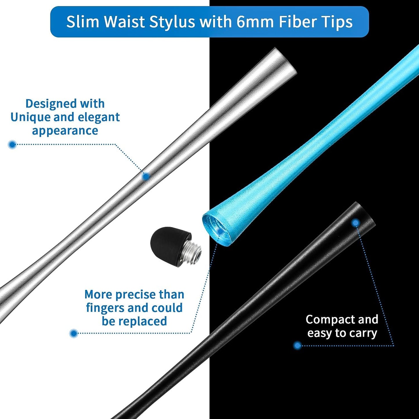 Outus 8 Pcs Slim Waist Stylus Pen for Touchscreen, Stylus Pen with Rubber Tips - Compatible with Ipad, iPhone, Android, 8 Additional Replaceable Fiber Tips