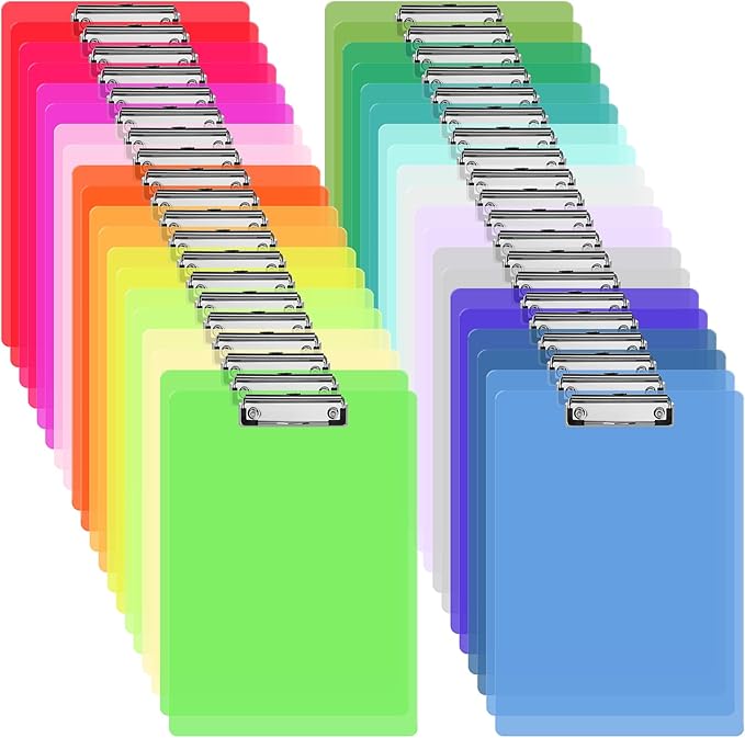 40 Pcs Plastic Clipboards Bulk 20 Assorted Colors 12.5 x 9 in Clear Colored by UZLUbuywithconfidence