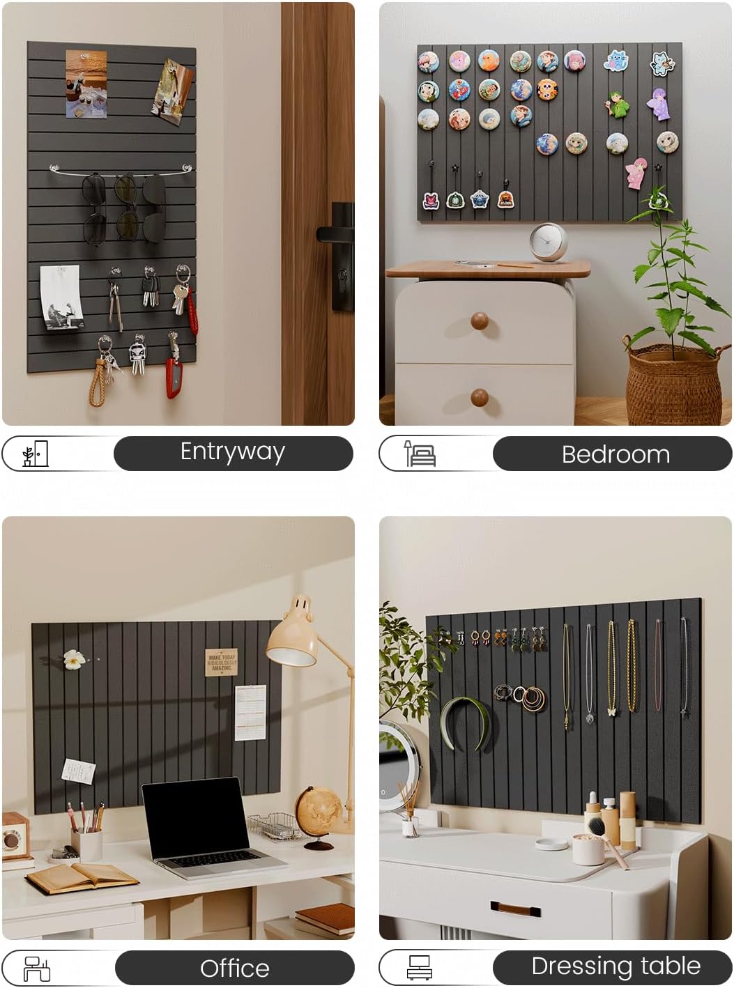 Felt Bulletin Board Tiles -28"x18" with 40 Adhesive Tabs, Cork Board Alternative for Office Decor, Push Pin Board Wall Organizer 6-Pack (Charcoal Gray)