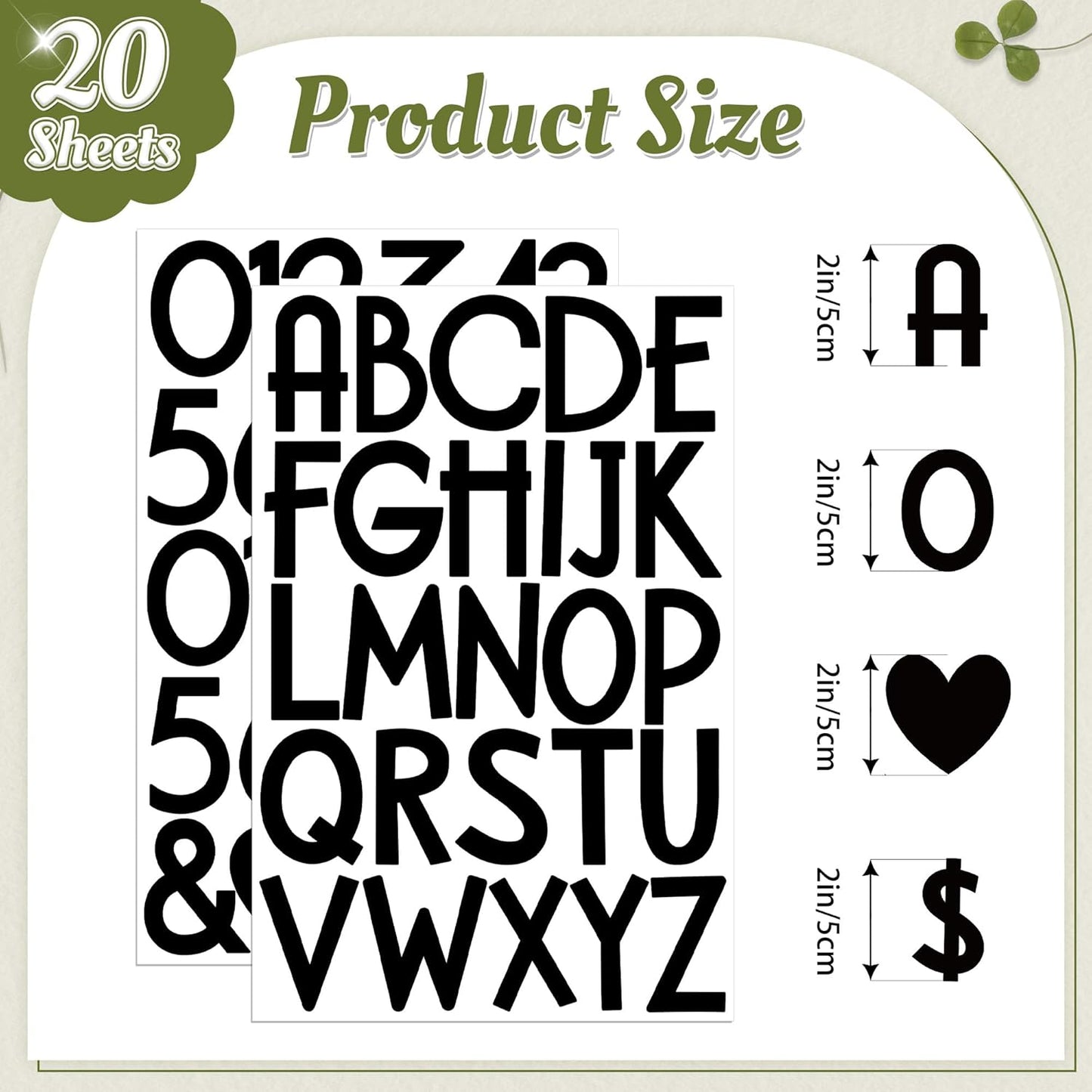 600Pcs Letter Stickers 20Sheets Alphabet Stickers Vinyl Mailbox Numbers Self Adhesive Waterproof Large Sticker Letters for Water Bottle Poster Board School Craft Classroom Address Decor(Black,2Inch)