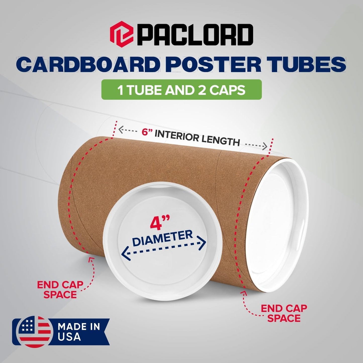 4" x 6" Reinforced Kraft Paper Mailing Tube, Pack of 1 Tube with 2 Caps – Secure USPS Approved Poster Tube – Cardboard Tube for Shipping and Storing Posters, Prints, Artwork, or Documents