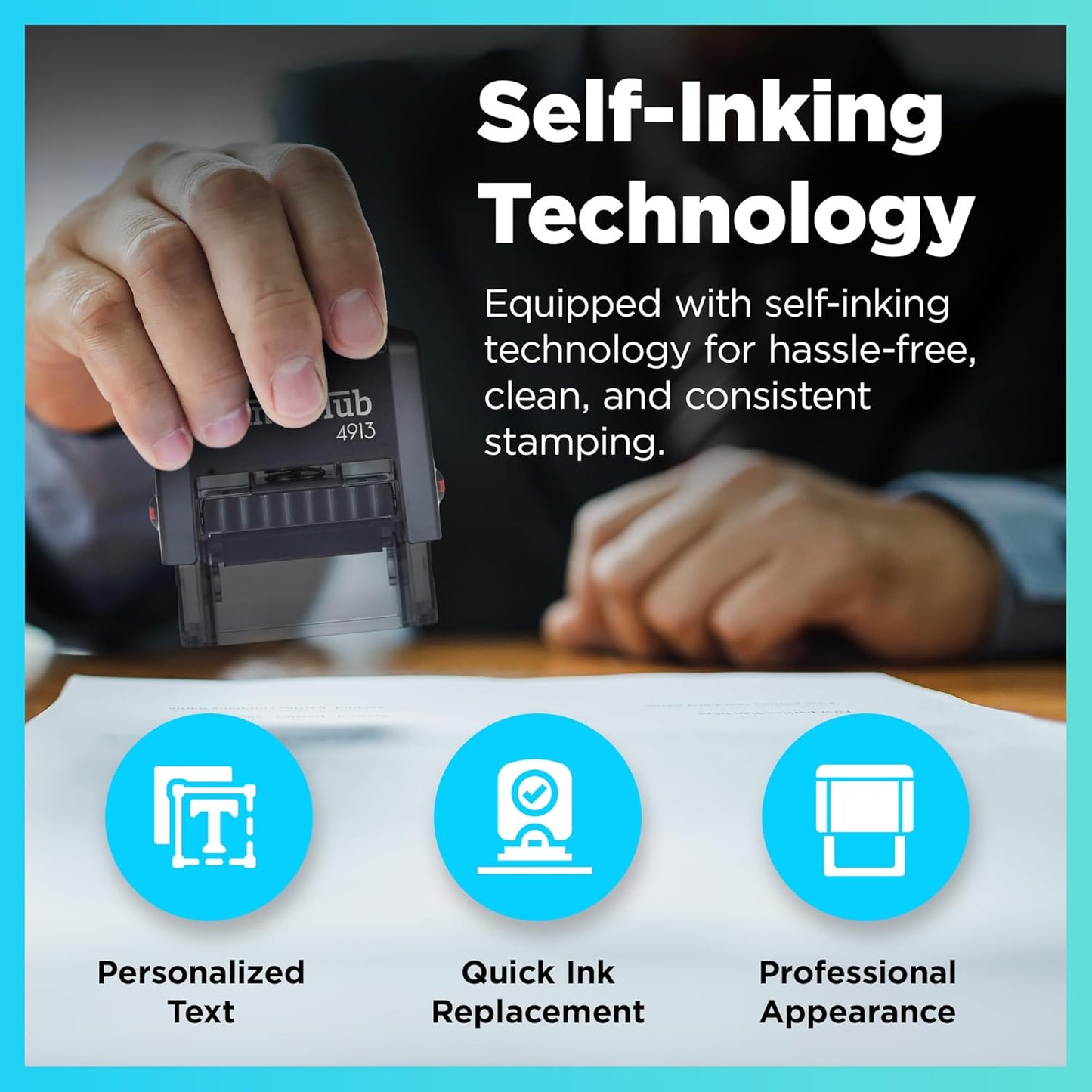Self Inking Personalized Stamp - 1 Line Custom Stamp, Customizable Office Name Stamp, Ink Stamps for Business - Easy to Change Ink Cartridge, Multiple Ink Color Options - Large