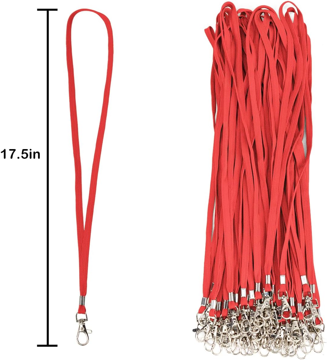 Lanyards 10 Pcs Bulk Lanyard for Id Badges Flat Lanyard with Badge Clip Swivel Hook (10, Red)