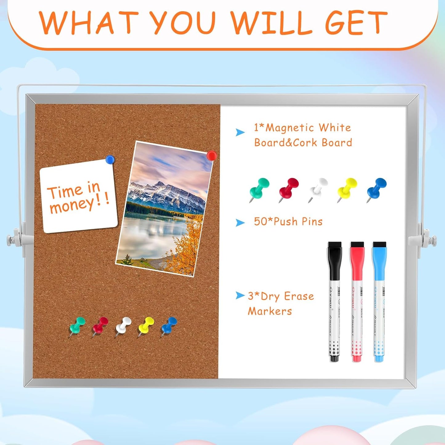 Bulletin Board White Board Combo Large Corkboard Whiteboard Combo 16'' x 12'' Dry Erase Magnetic Desktop Corkboard Whiteboard for Home College Office Gifts