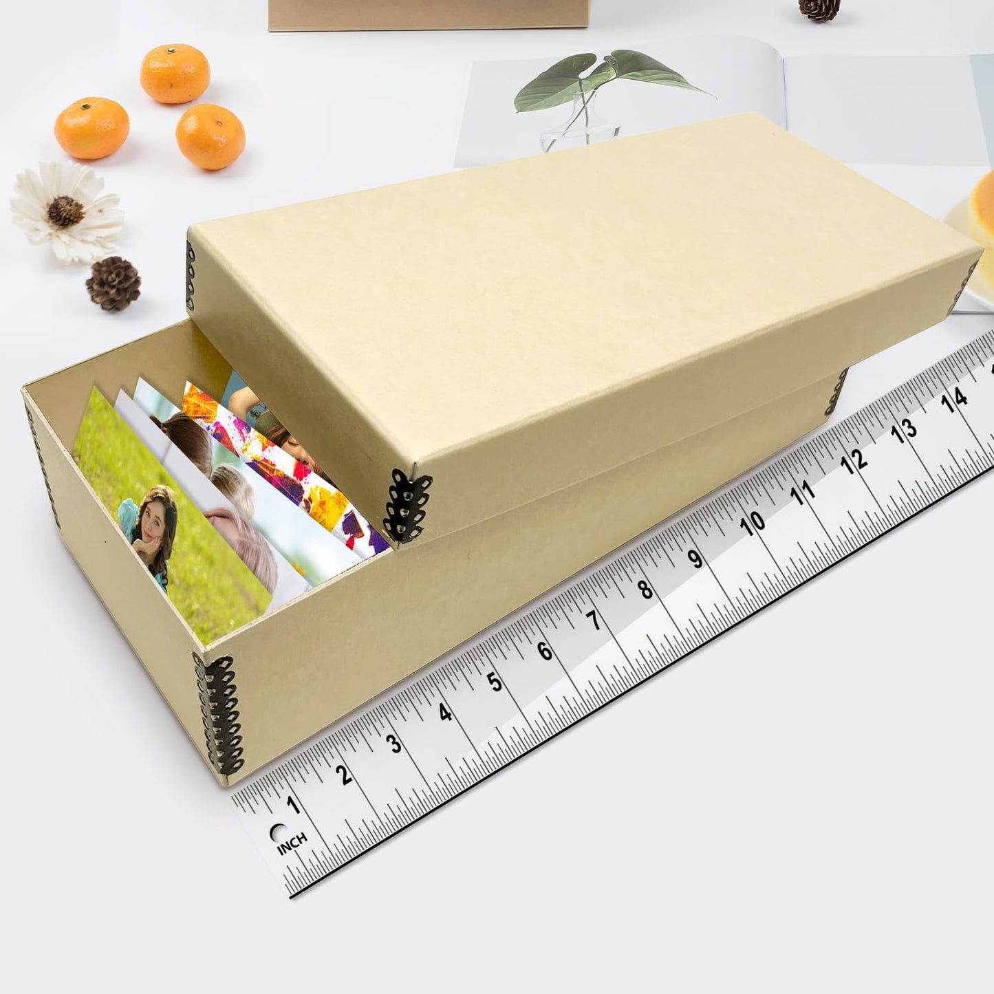 Lineco Photo Card Box, Museum-Quality Archival Storage, Acid-Free with Removable Lid, Bulk Storage for Negatives, Prints, Films, Photos, 4x6x12 Inches, Tan, 2 Pack