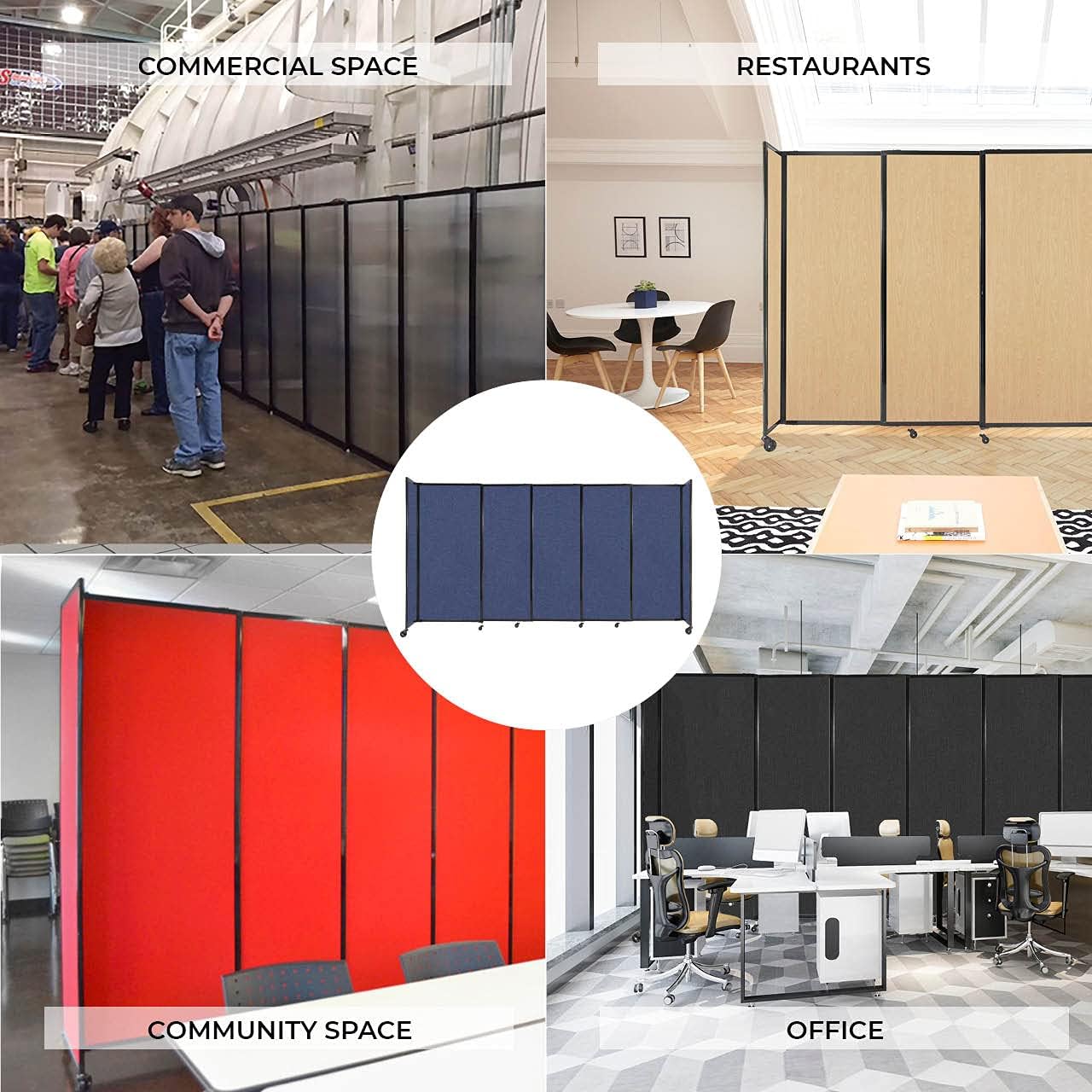 Versare Straightwall Sliding Portable Wall Partition | Freestanding Office Dividers | Locking Wheels | Temporary Room Separator | 11'3'' Wide x 6' Tall Charcoal Gray Fabric Panels