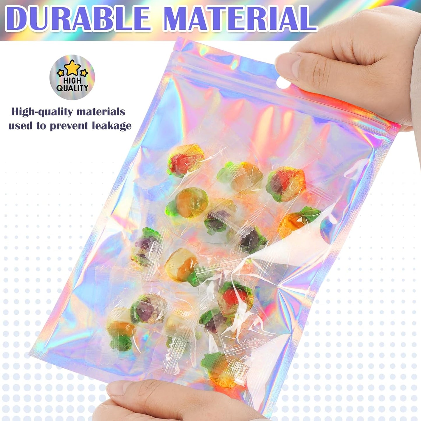 100 Pcs Smell Proof Bag, Zip Lock Mylar Bags with Clear Window, Resealable Holographic Bag for Gift, Jewelry, Snack, Candy, Treat, Small Business Packaging Bags, Small Goody Baggies (4x6in)