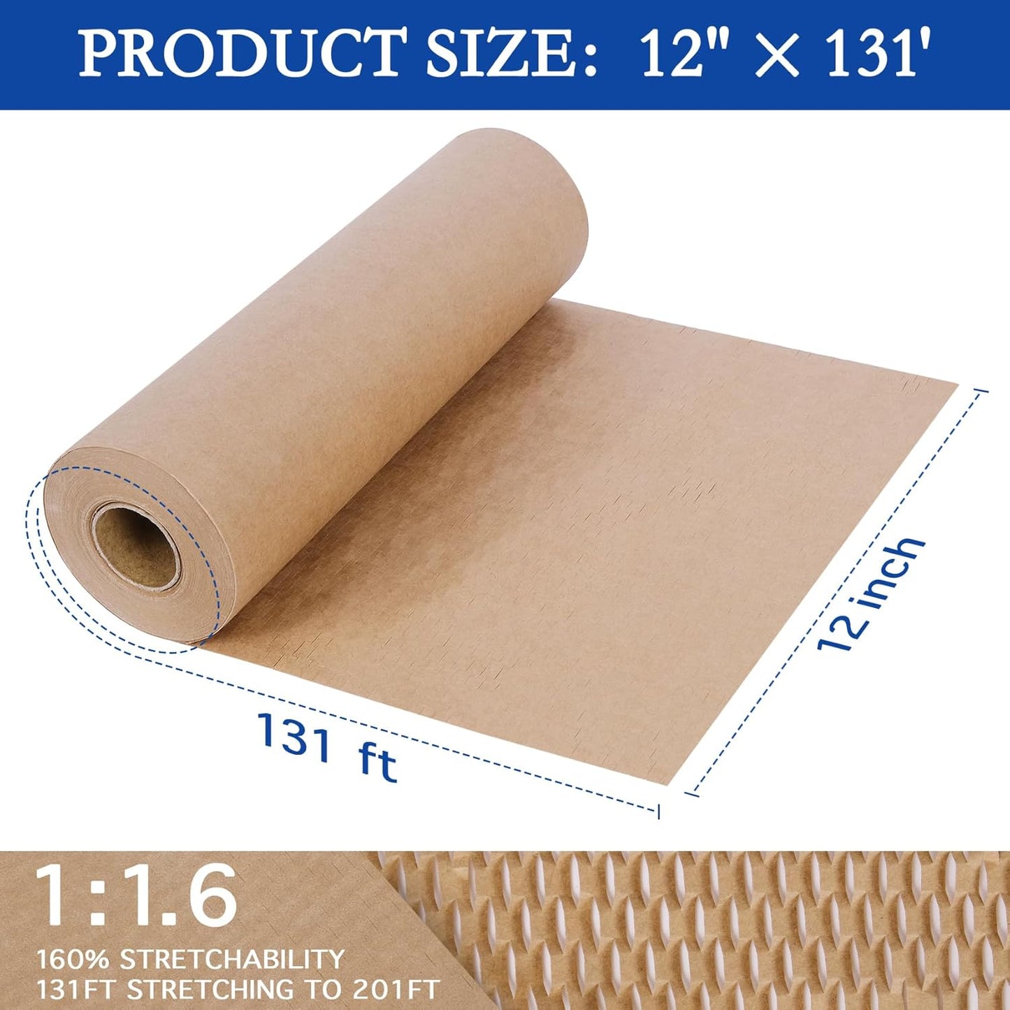 Aimyoo Honeycomb Packing Paper, 12" x 131' Recycled Bubble Wrap for Packing, Eco Friendly Bubble Packing Paper Wrapping Roll for Moving Shipping Packaging