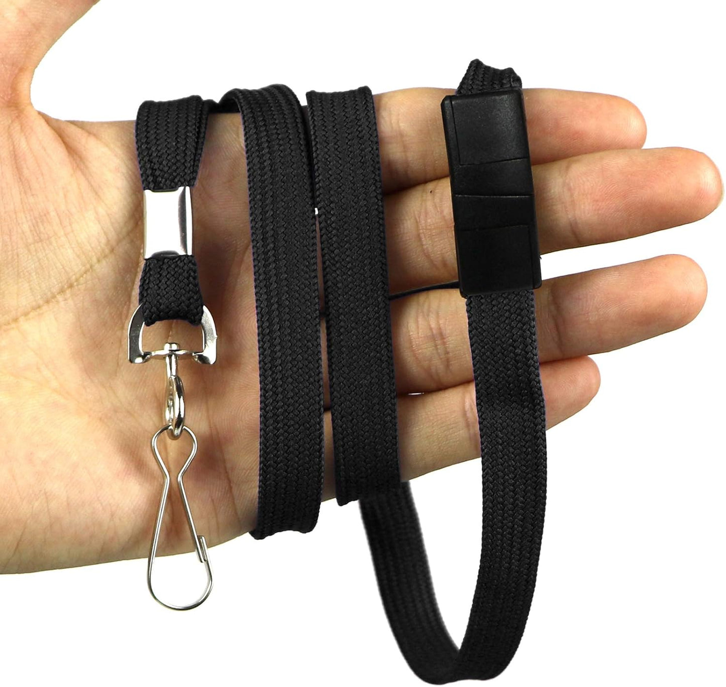 Safety Breakaway Lanyard with J-Hook Flat Lanyards for ID Badges Cruise Lanyard Bulk Preimum Lanyards for Women/Men Business Card NameTag Holder Lanyards Employee Students (Black, Breakaway 100 Pack)