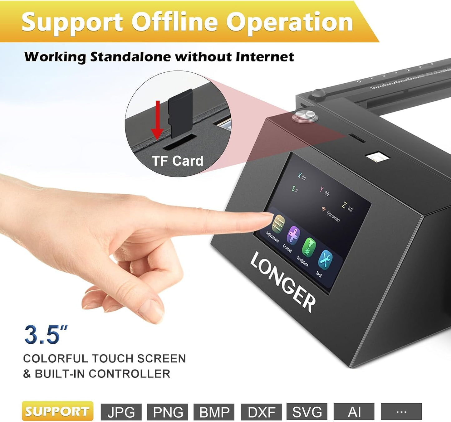 LONGER Laser Engraver, Ray5 5W Higher Accuracy DIY Laser Cutter Engraving Machine with 3.5" Touch Screen, App Offline Control,400x400mm,0.08mm Laser Spot, for Wood Metal Acrylic Glass
