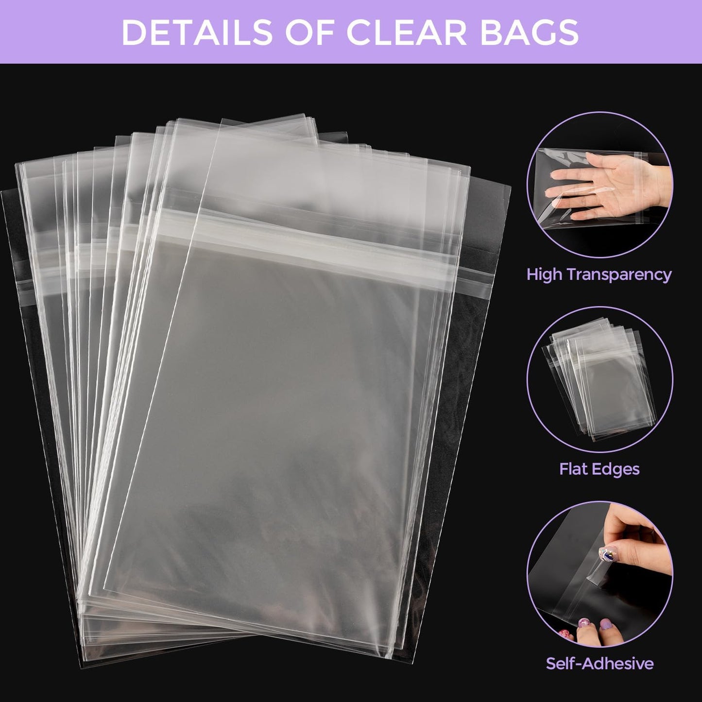 Frametory, 25 Pack 9 7/16"x12 1/4" Acid-Free Clear Plastic Bags, Self Seal Crystal Photo Sleeves for 9X12 Framing Mat Mattes, Prints, A4 & Letter Sized Documents