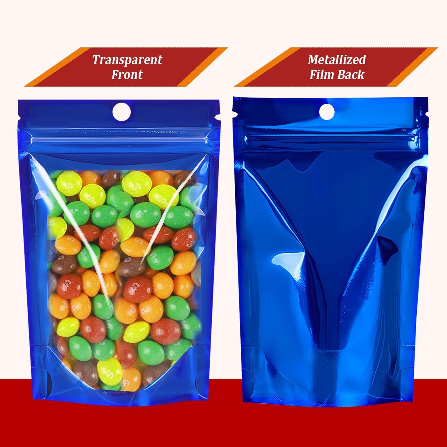 100 Pack Smell Proof Stand Up Mylar Bags with Resealable Zipper & Clear Window - 7.9x11.8 Inch Odor-Proof Aluminum Foil Pouches for Food Storage, Coffee, Cookies, Jewelry, Small Business Packaging