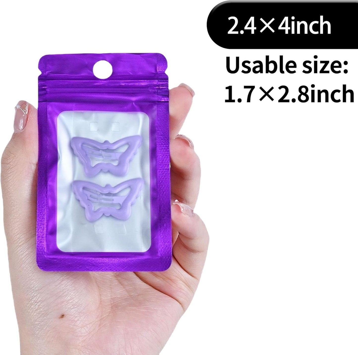 Resealable Mylar Pouch Bag Great for Office Home Party Favor Food Storage (100PCS, Purple Color, 2.4 x 4 inch)