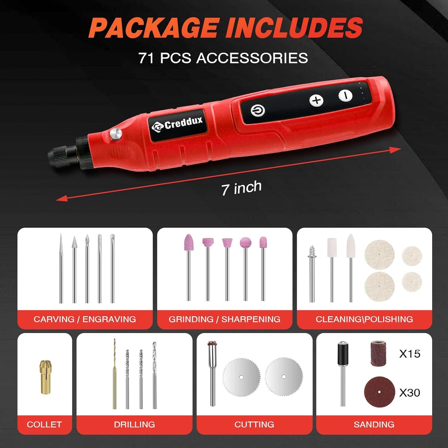 Cordless Rotary Tool,5 Speed Rotary Tool Kit With 71 Accessories,USB Charging,Multi-Purpose 4.2v Power Rotary Tools Easy Accessory Changes - Sanding, Polishing, Engraving and Cutting Red