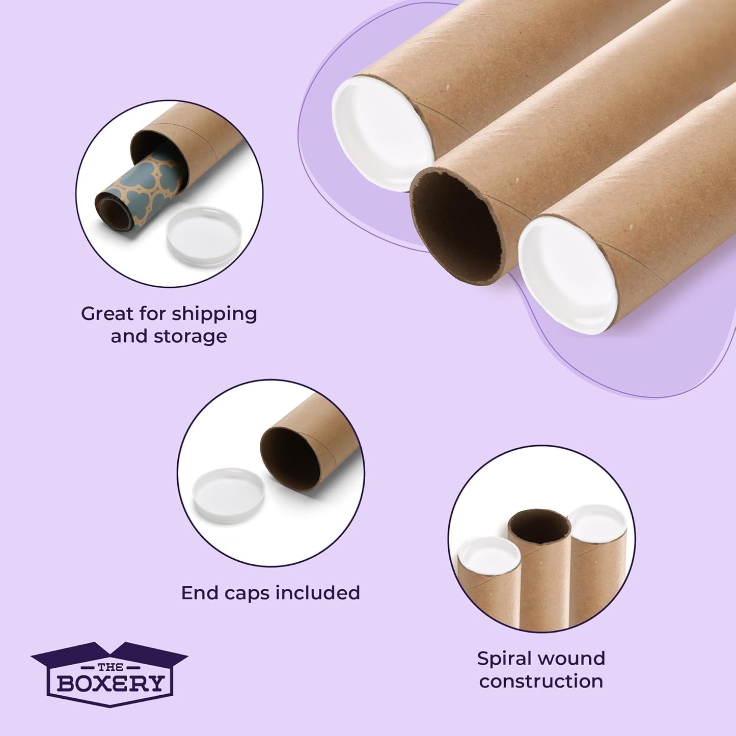 The Boxery Brown/Kraft Shipping, Storage, Posters, Arts, Crafts, Documents, Mailing Tubes 3 inch x 6 inch - 48 PACK, Made in the USA, Reusable and Recyclable