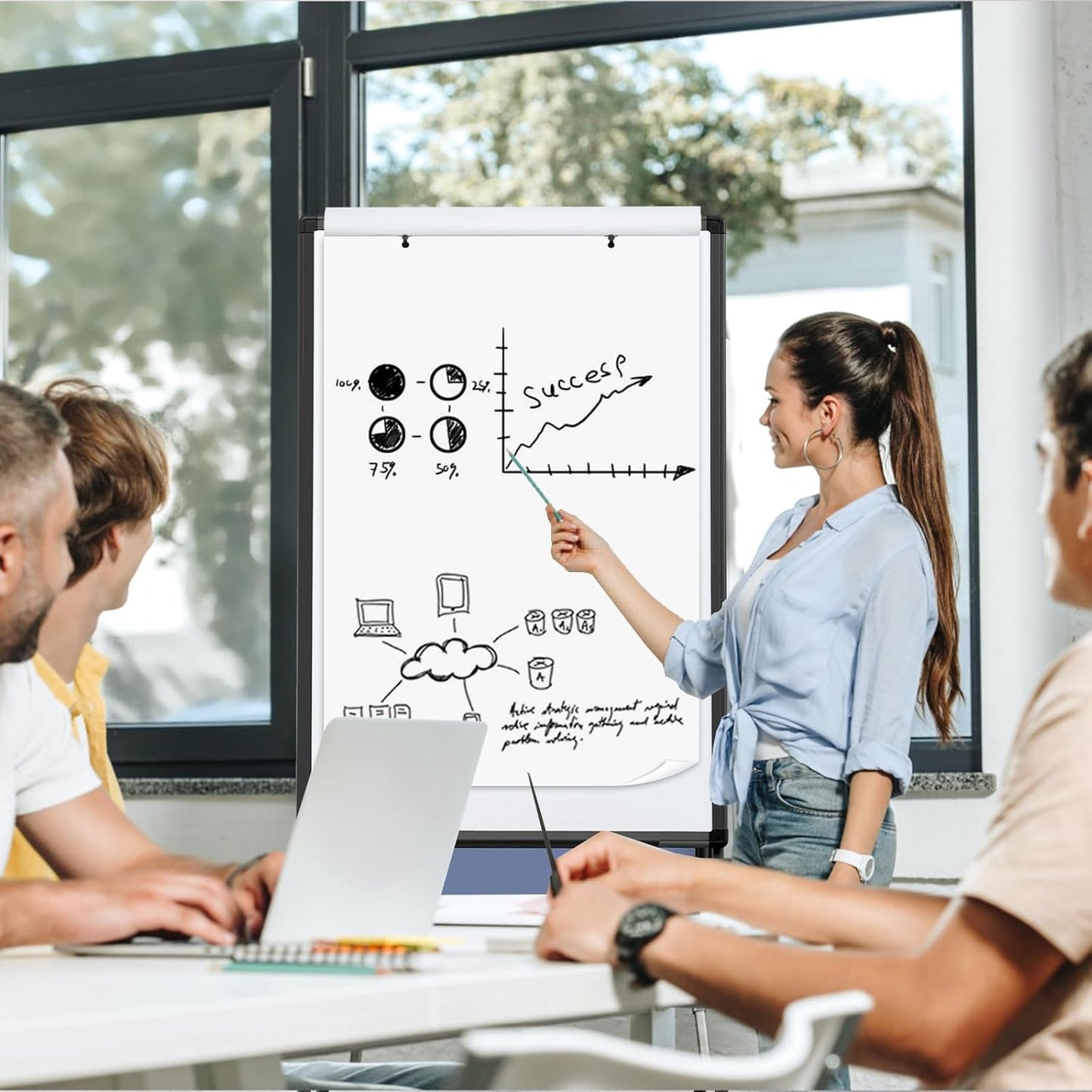 MAKELLO Rolling Whiteboard on Wheels 36x24 in, Double Sided Mobile White Board with Storage Tray for Office School Home, Magnetic Classroom Easel for Teacher, Height Adjustable, Aluminum Frame, 3'x2'