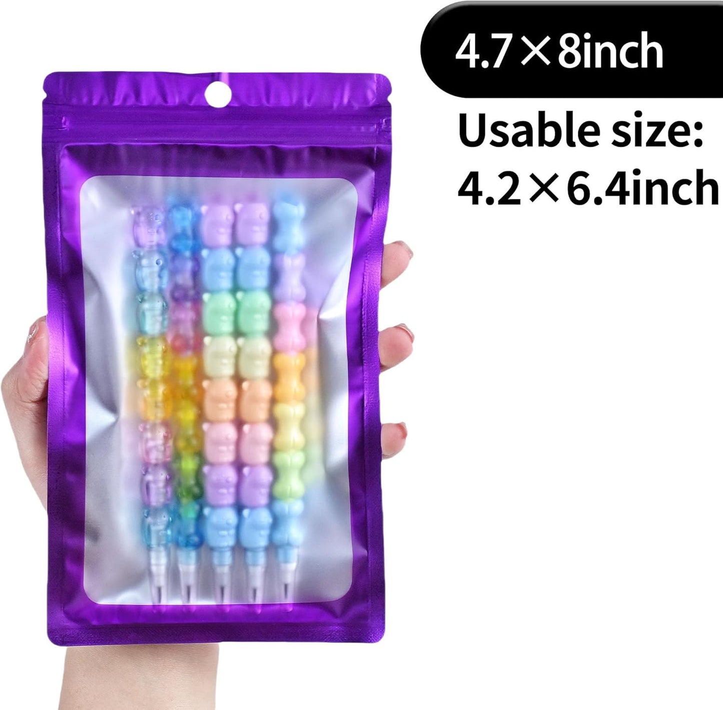 Resealable Mylar Pouch Bag Great for Office Home Party Favor Food Storage (100PCS, Purple Color, 4.7 x 8 inch)