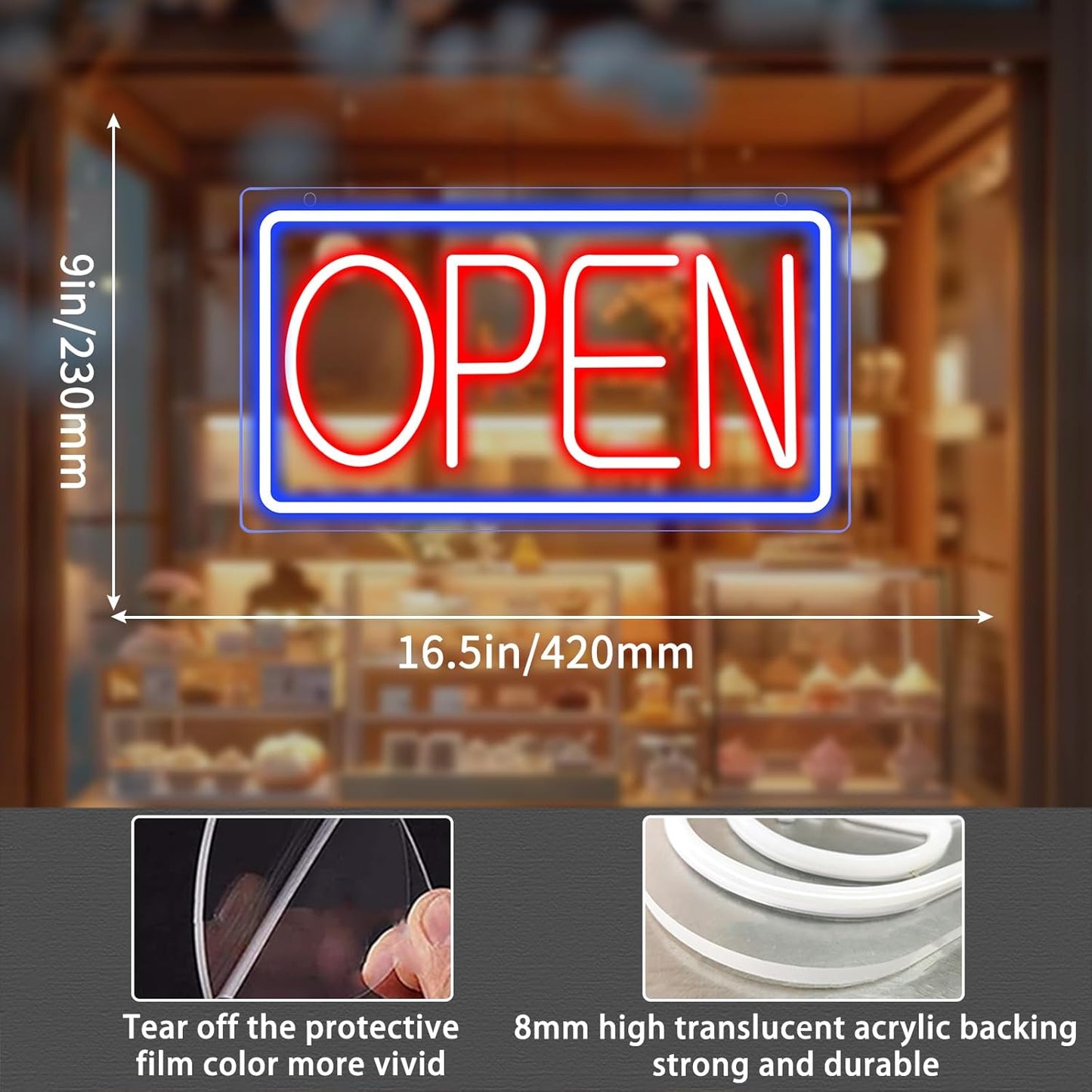 Open Signs for Bussines Ultra Bright 12V Neon Open Signs Light Up LED Open Sign with ON/OFF Switch for Window Storefront Florists Bar Salon Cafes Restaurant 16 Inch