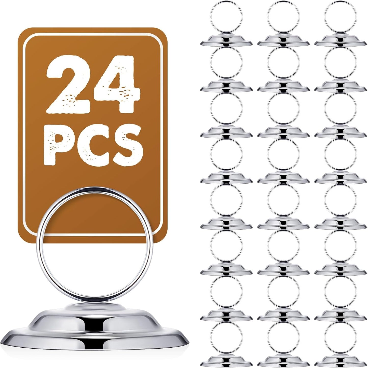 24 Pcs Table Number Holders Metal Place Card Holders Table Number Stands Tabletop Menu Sign Stands for Wedding Restaurant Recipe Banquet Birthday(Silver)