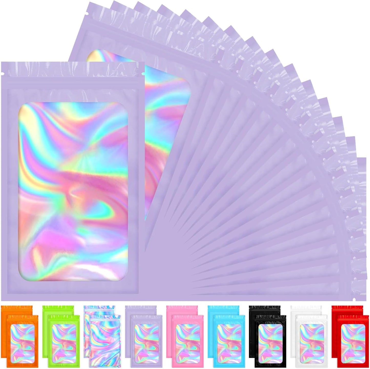 Mylar Bags, 100 PCS Packaging Bags, Smell Proof Bag with Clear Window, Resealable Bag Purple (3x5 Inch)
