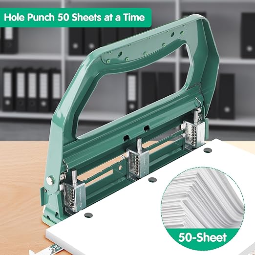 AFMAT 3 Hole Punch Heavy Duty, 9/32" Holes, 50-Sheet Hole Puncher 3 Ring - Image 2