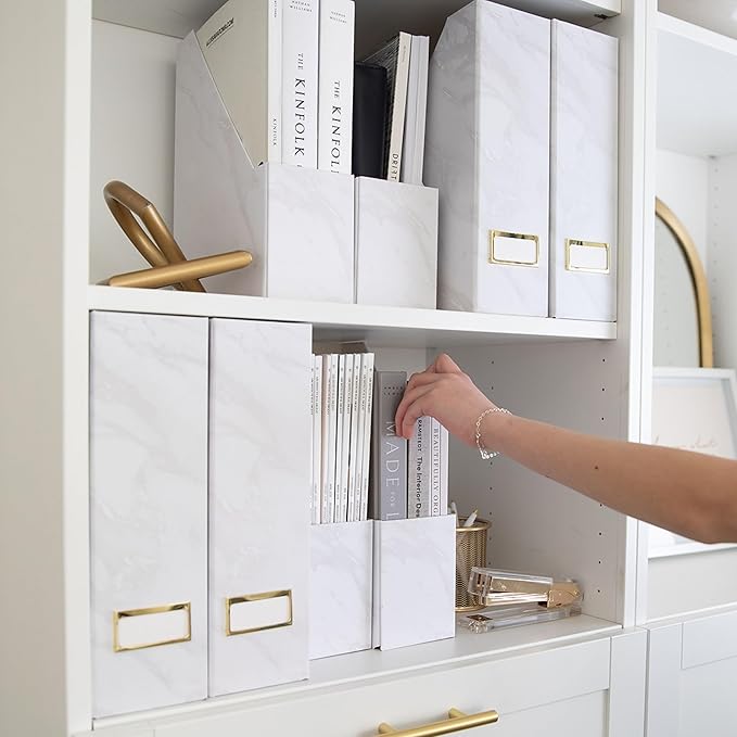 BLU MONACO Set of 4 Magazine Holders | White Marble Design - Image 4