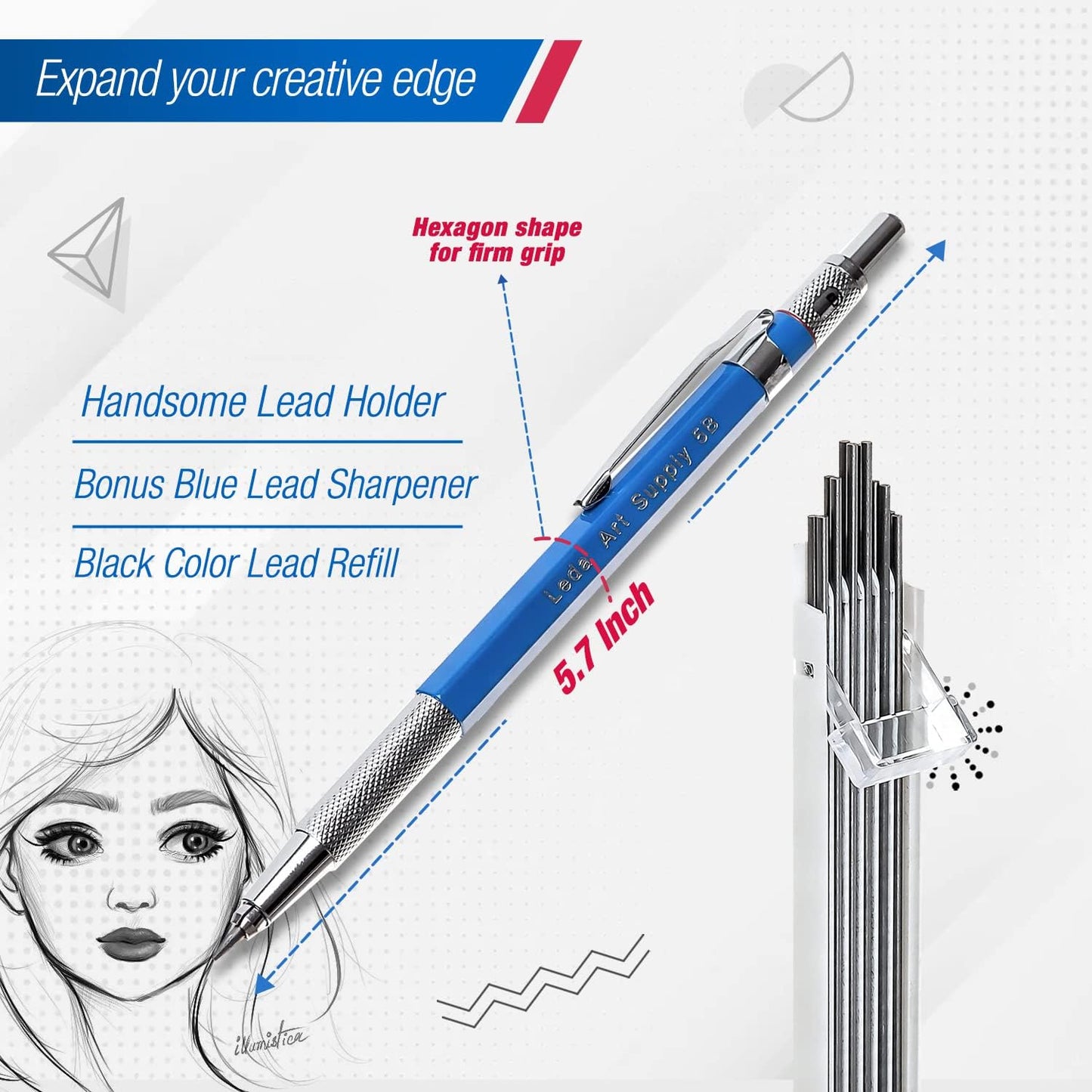 Leda Art 2.0 mm Mechanical Drafting Pencil Set with 12 Piece Lead Refill and 1 Sharpener Perfect for Drawing and Sketching Mixed Media Art