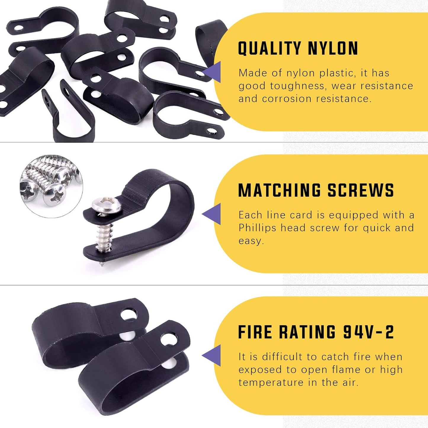 Swpeet 120 Pack Black 5/8 Inch Nylon Plastic R-Type Cable Clips Clamp Kit, Nylon Screw Mounting Cord Fastener Clips with 120 Pack Screws for Wire Management (5/8 Inch, Black)