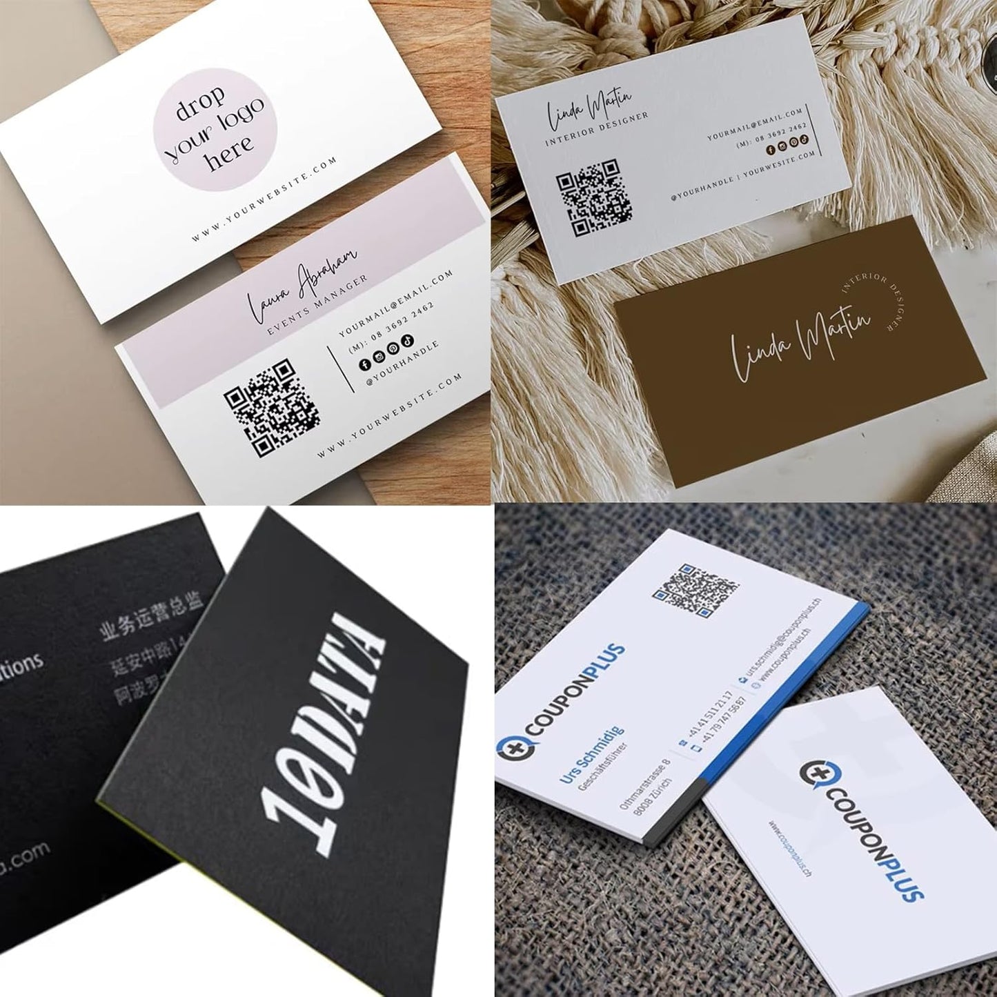 100pcs custom business cards thank you cards with logo picture 300gsm coated paper laminate two-sided printed (style 1)