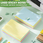Seajan 48 Pcs Lined Sticky Notes 4 x 6 Self Stick Note Pads 6 Bright Colors - Image 3