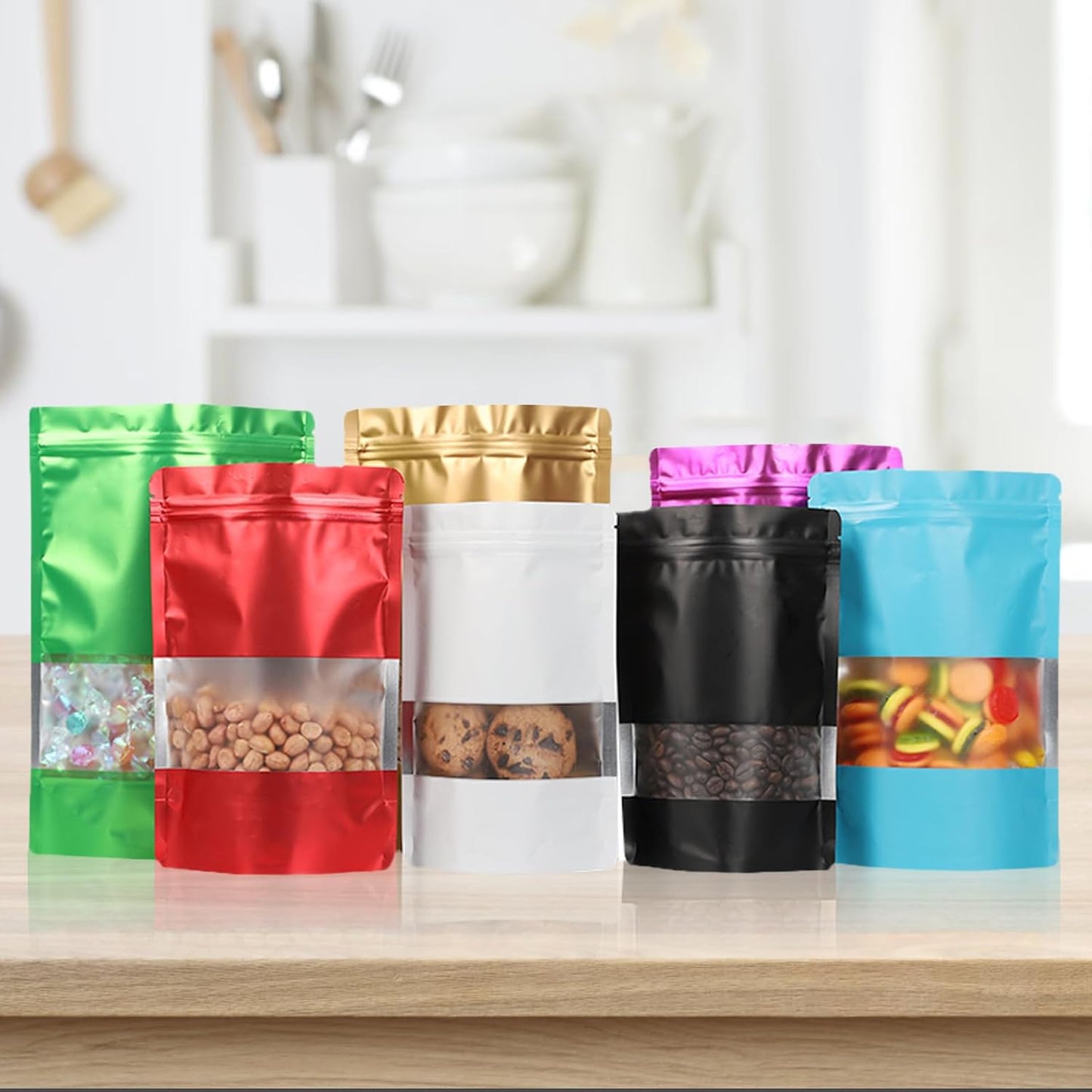 100 Pack Smell Proof Bags, Resealable Red Mylar Bags with Matte Window, Foil Pouch Stand Up Sealable Bags for Packaging, 3.93 × 5.9 Inch